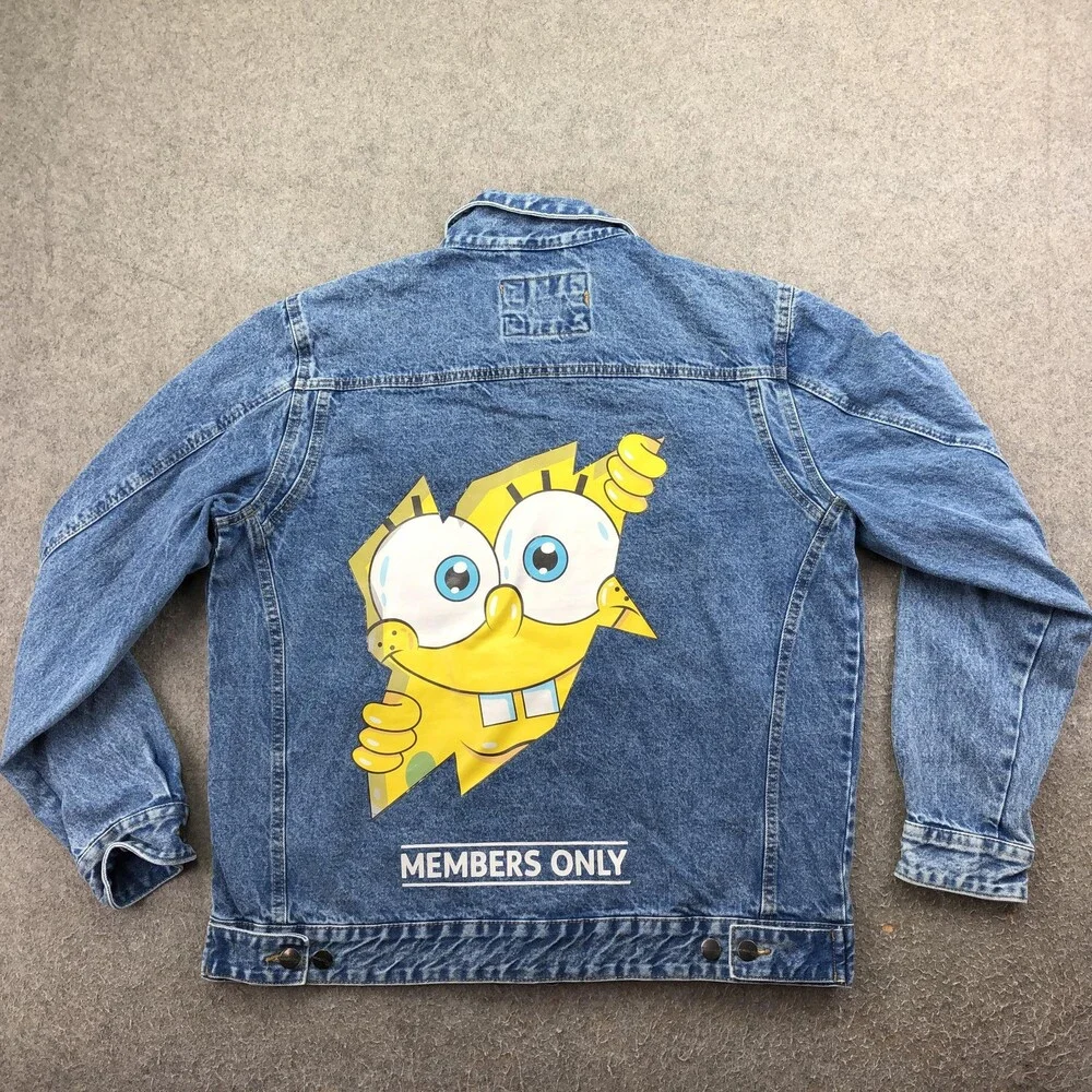 Members Only Jacket Mens XL Blue Denim Jean Spongebob Nickelodeon Cartoon